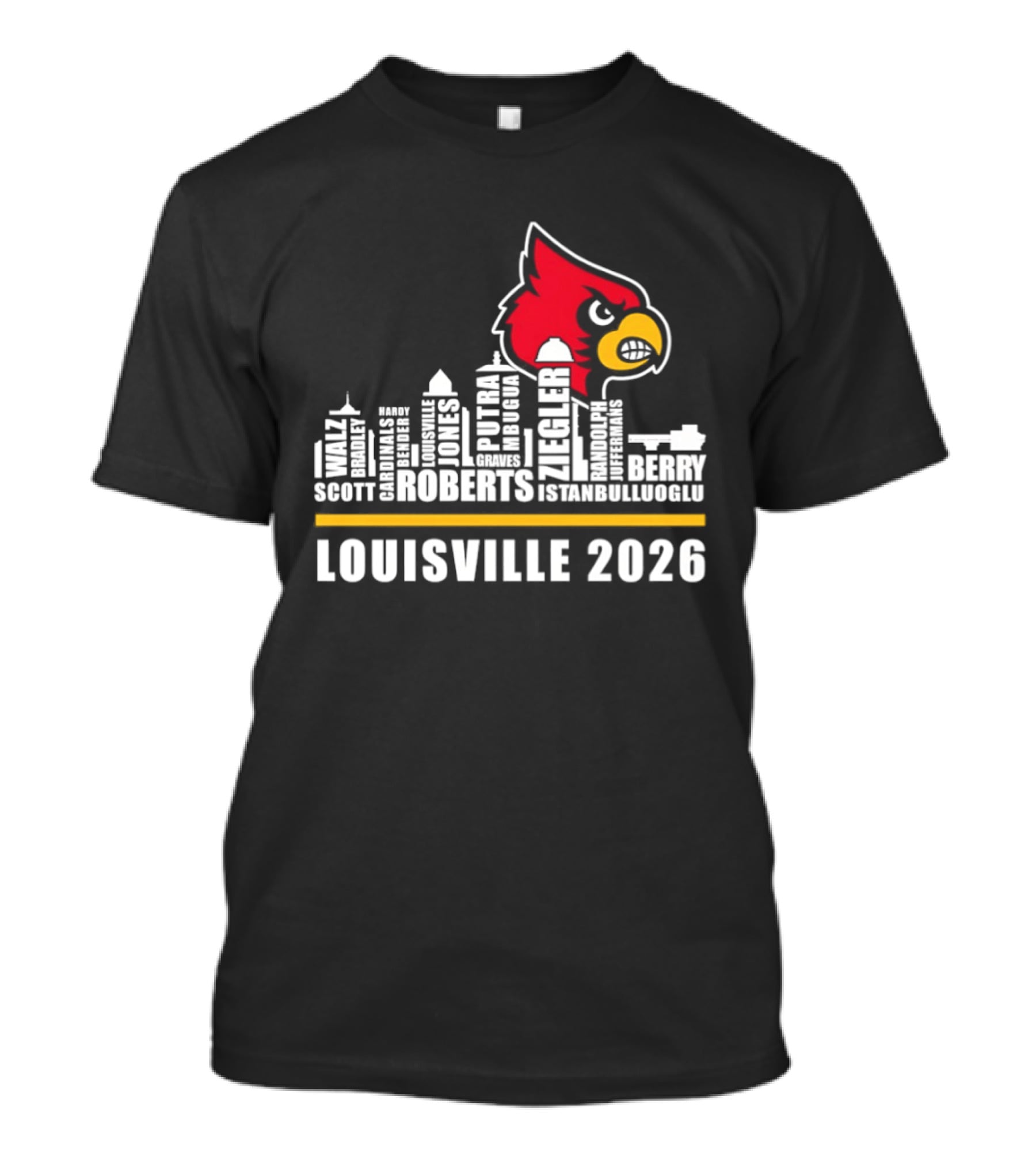 Louisville 2026 Cardinals Skyline Scott Roberts Berry Stephenson T-Shirt