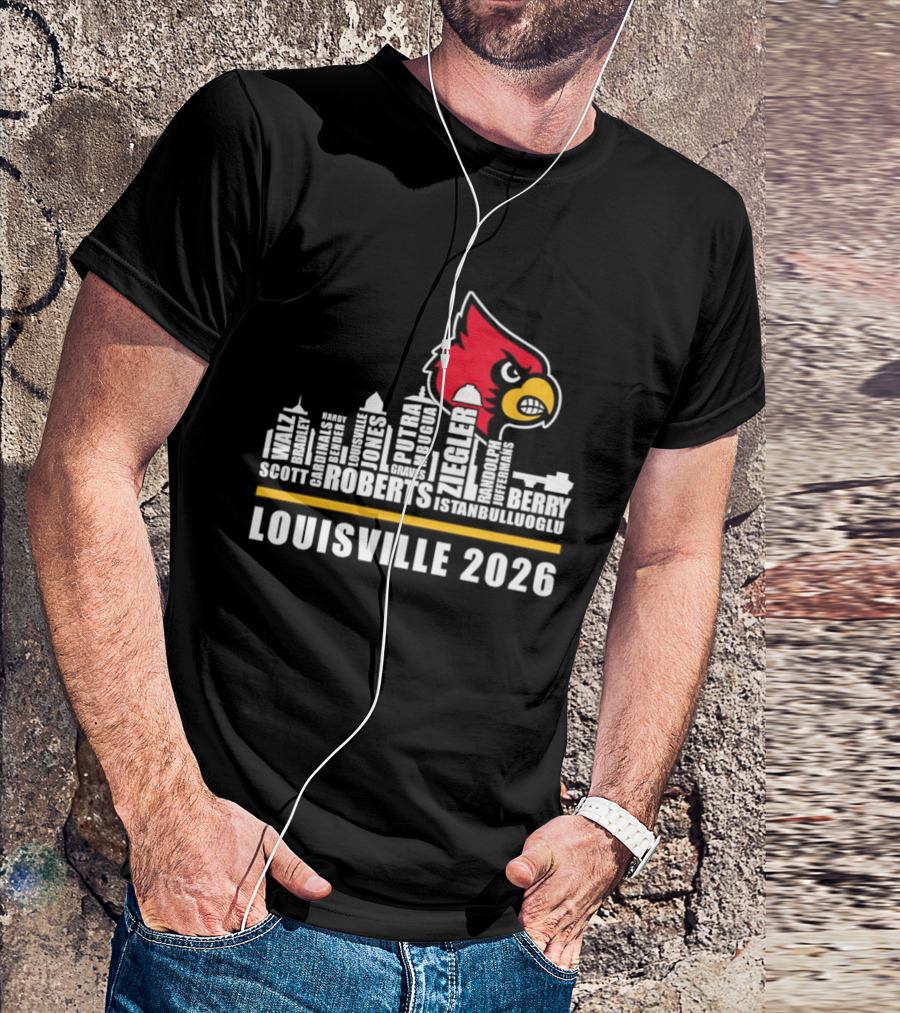 Louisville 2026 Cardinals Skyline Scott Roberts Berry Stephenson T-Shirt