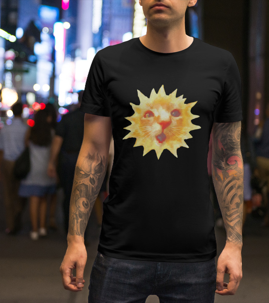 Cat Face Sun Meme Funny Internet Trend T-Shirt