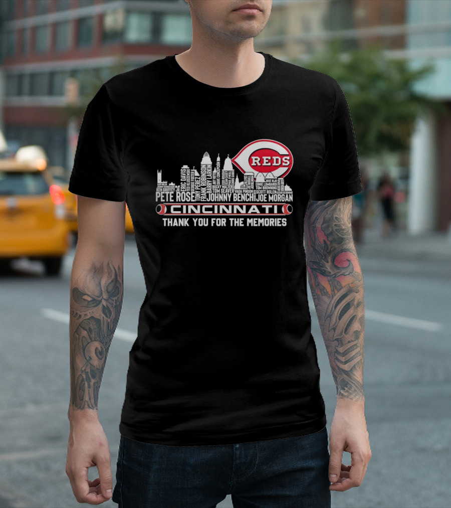 Cincinnati Reds Legends Skyline Thank You For The Memories T-Shirt