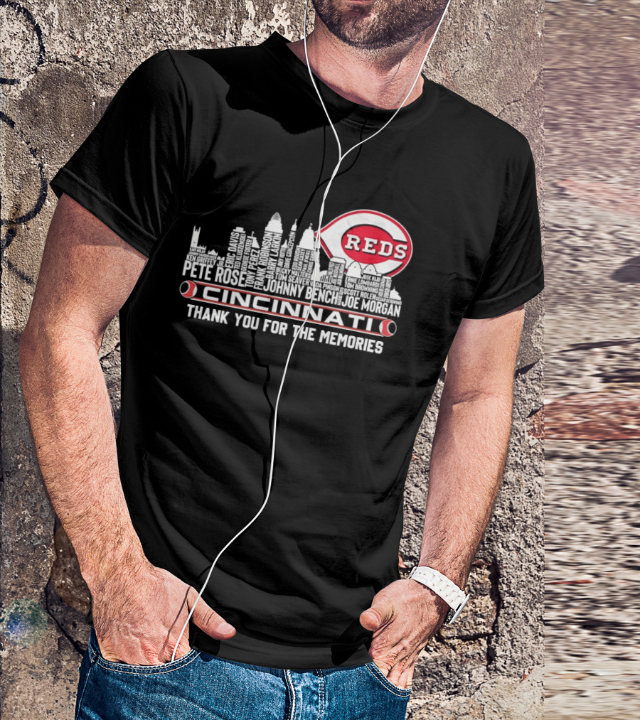 Cincinnati Reds Legends Skyline Thank You For The Memories T-Shirt
