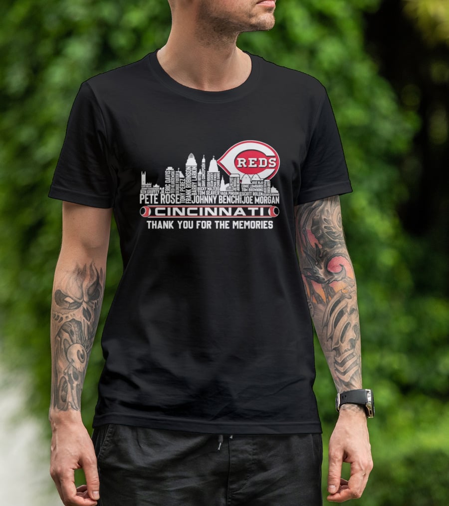 Cincinnati Reds Legends Skyline Thank You For The Memories T-Shirt