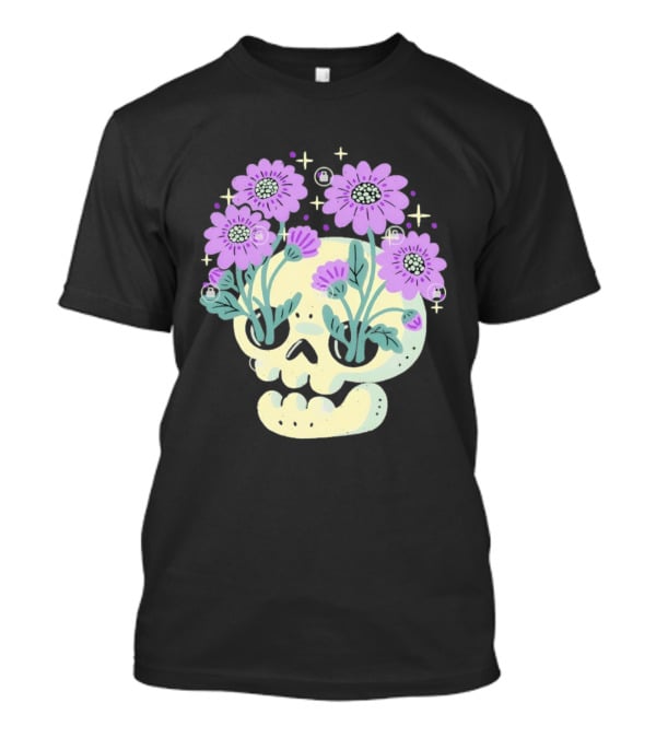 Skull With Purple Flowers And Stars Aesthetic T-Shirt