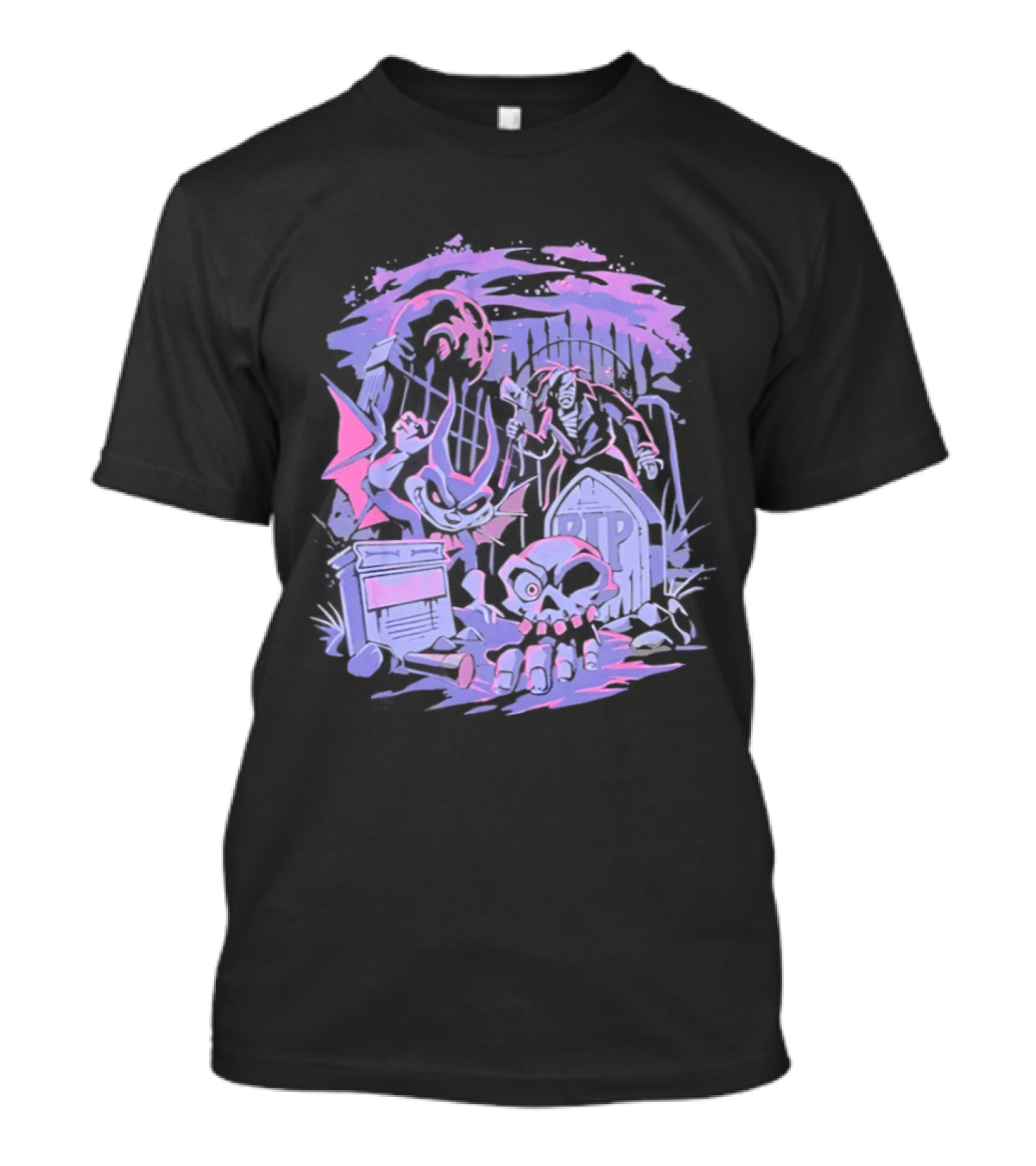 Jersey Devil Moonlit Cemetery Scene RIP Tombstone Ghostly Atmosphere T-Shirt