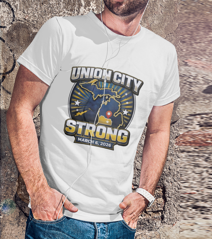 Union City Strong March 6 2026 Michigan Map Stars Location Pin T-Shirt