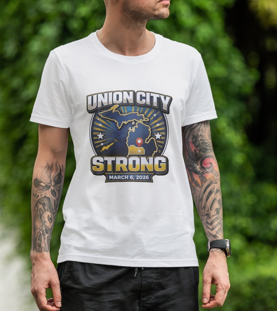 Union City Strong March 6 2026 Michigan Map Stars Location Pin T-Shirt
