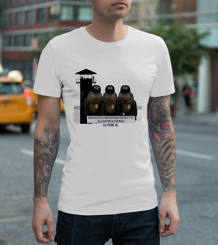 Alligator Alcatraz ICE Agents Guarding Prison Tower Scene T-Shirt