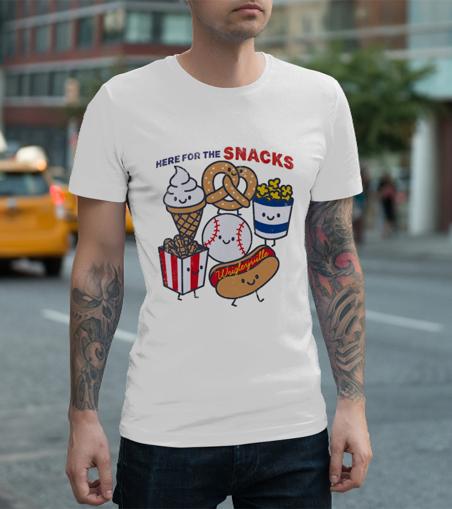 Here For The Snacks Wrigleyville Baseball Ice Cream Popcorn Hotdog Pretzel T-Shirt