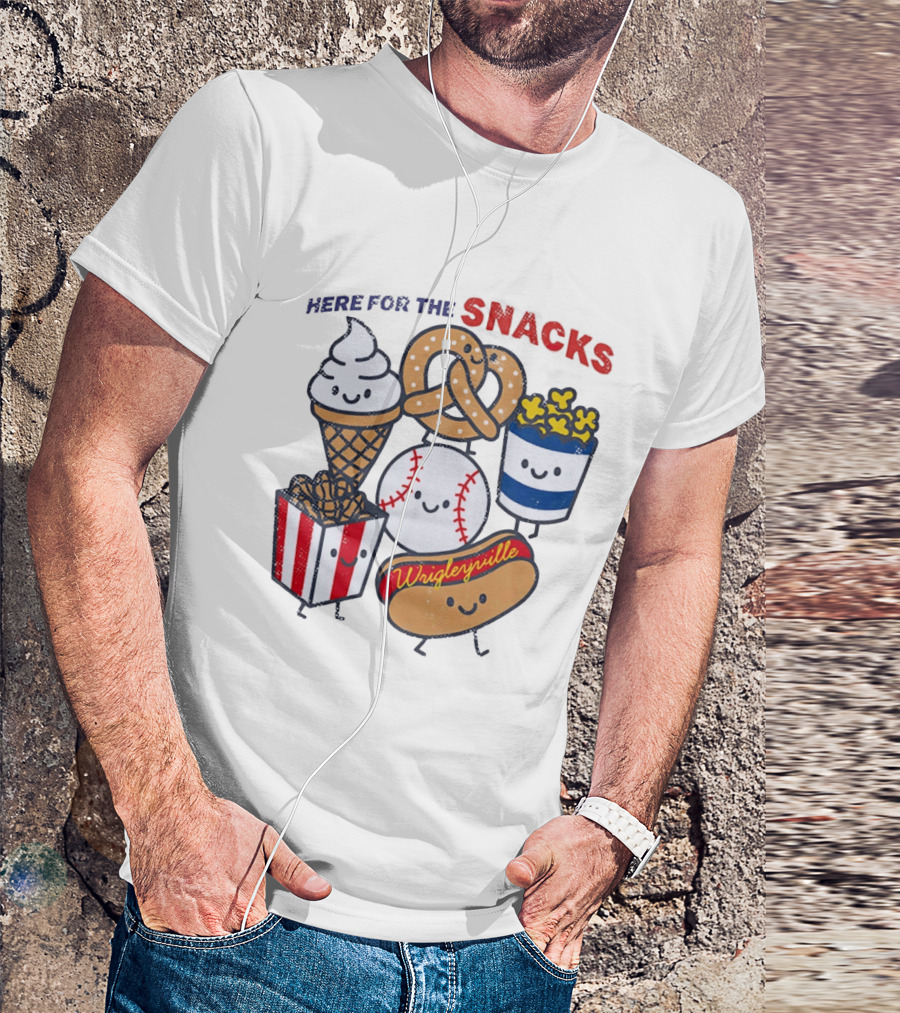 Here For The Snacks Wrigleyville Baseball Ice Cream Popcorn Hotdog Pretzel T-Shirt