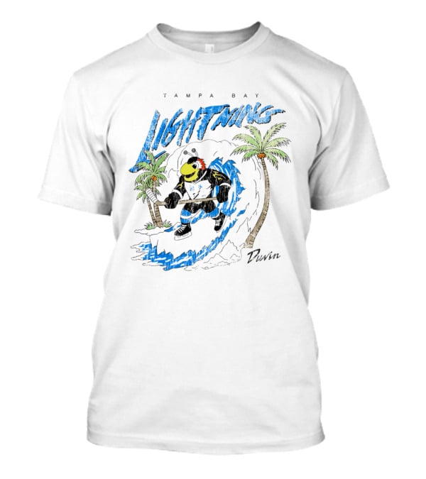 Tampa Bay Lightning Thunderbug Duvin Surfing Hockey Character With Palm Trees T-Shirt