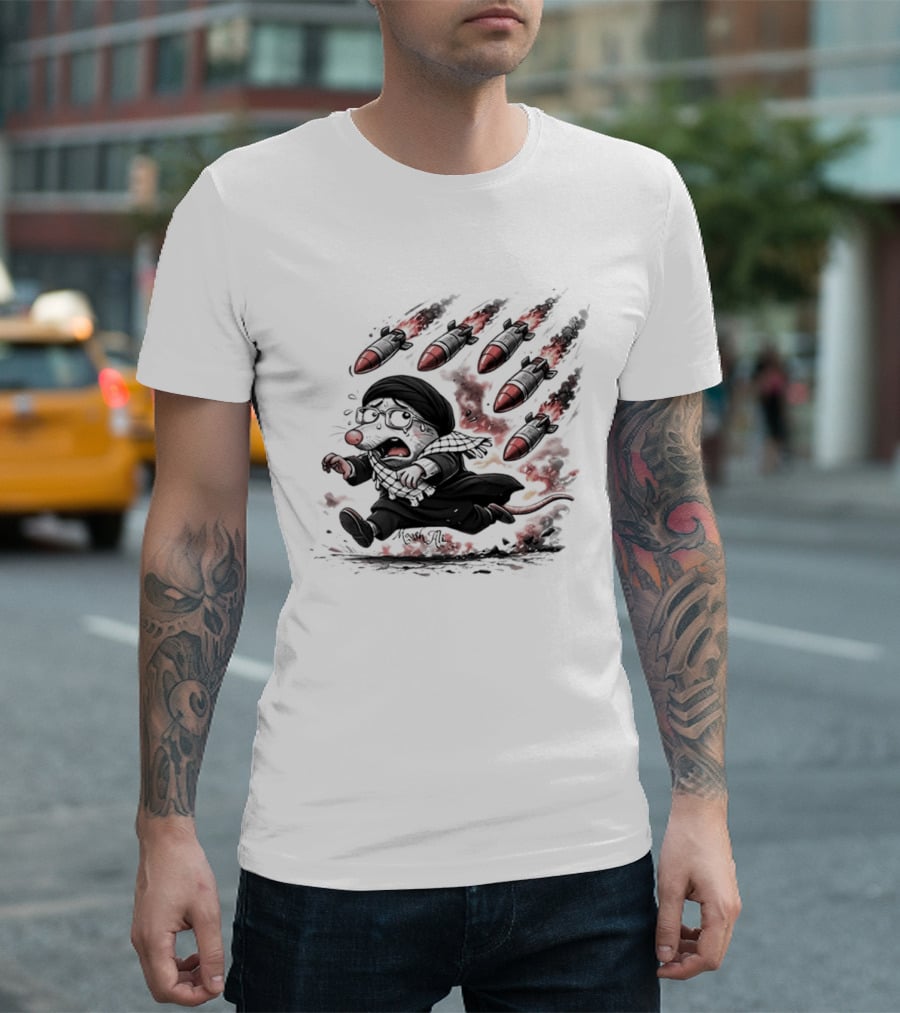 Mooshali Mouse Running From Rocket Attack Meme Cartoon T-Shirt