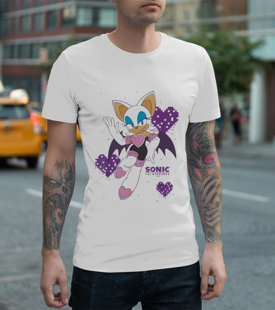 Sonic The Hedgehog Rouge The Bat Pixelated Purple Hearts T-Shirt