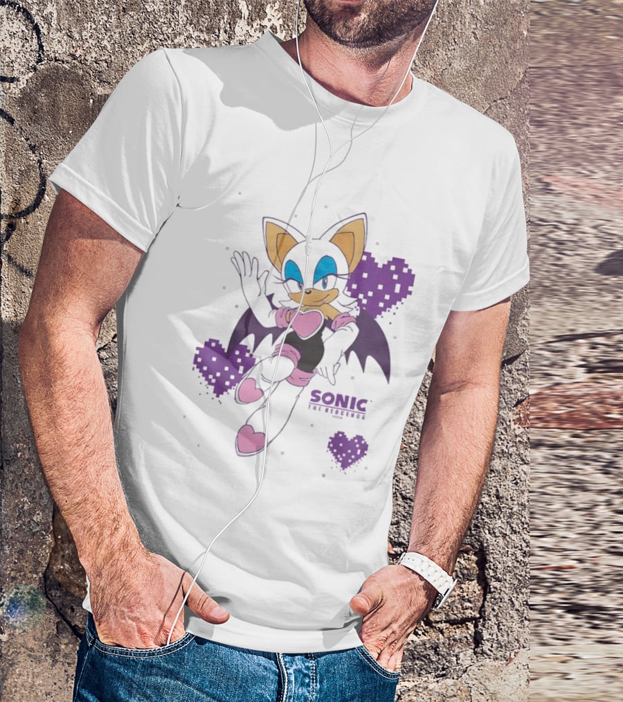 Sonic The Hedgehog Rouge The Bat Pixelated Purple Hearts T-Shirt