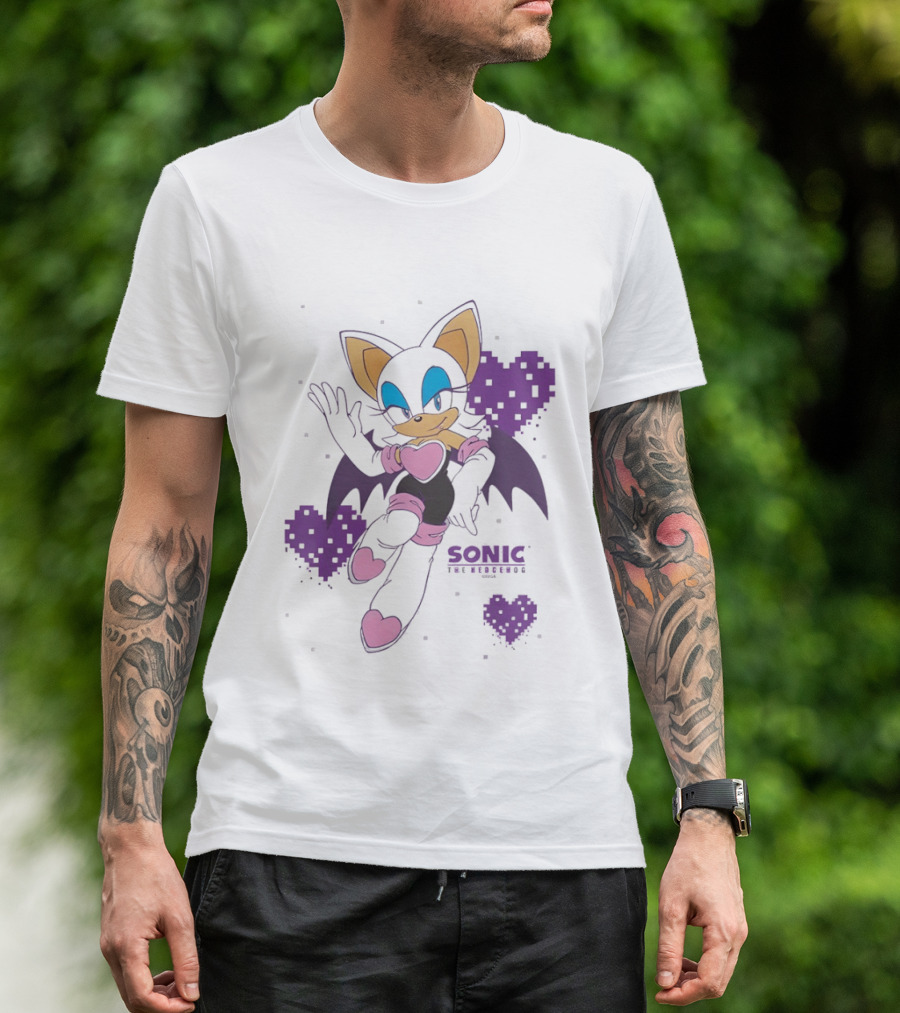Sonic The Hedgehog Rouge The Bat Pixelated Purple Hearts T-Shirt
