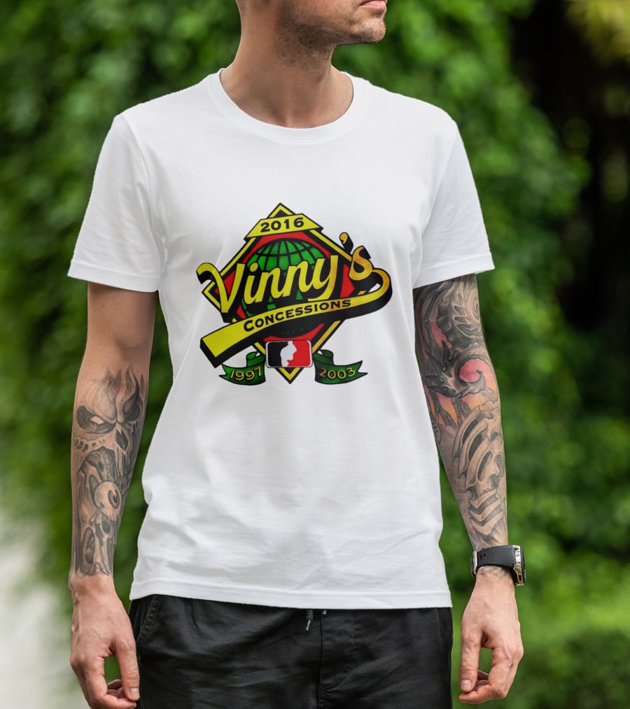 Vinny's Concessions 1997 2003 2016 Globe Ribbon T-Shirt