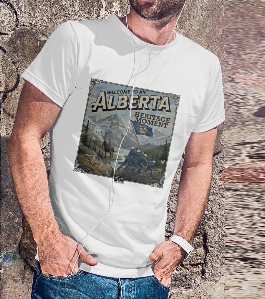 Welcome To An Alberta Heritage Moment Iwo Jima Inspired Rockies Scene T-Shirt
