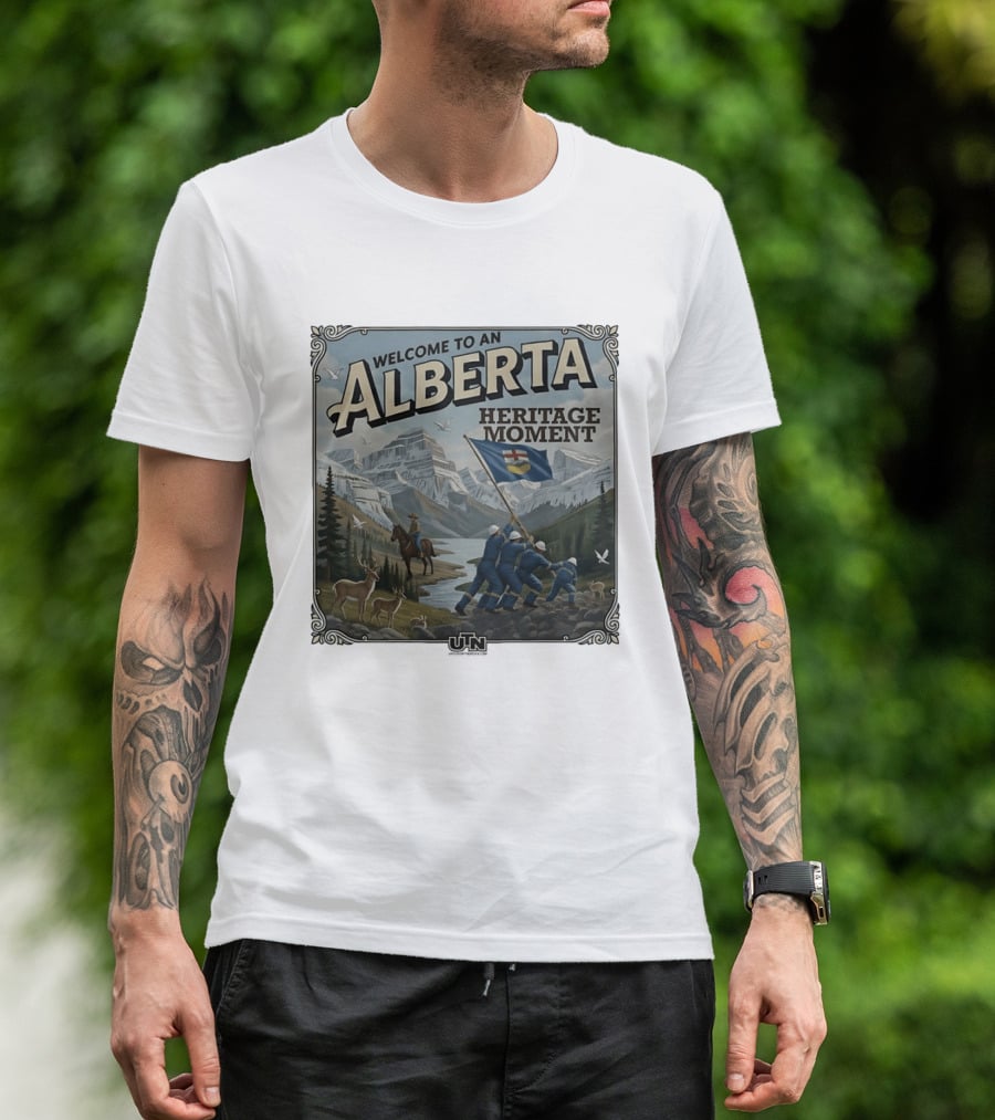 Welcome To An Alberta Heritage Moment Iwo Jima Inspired Rockies Scene T-Shirt