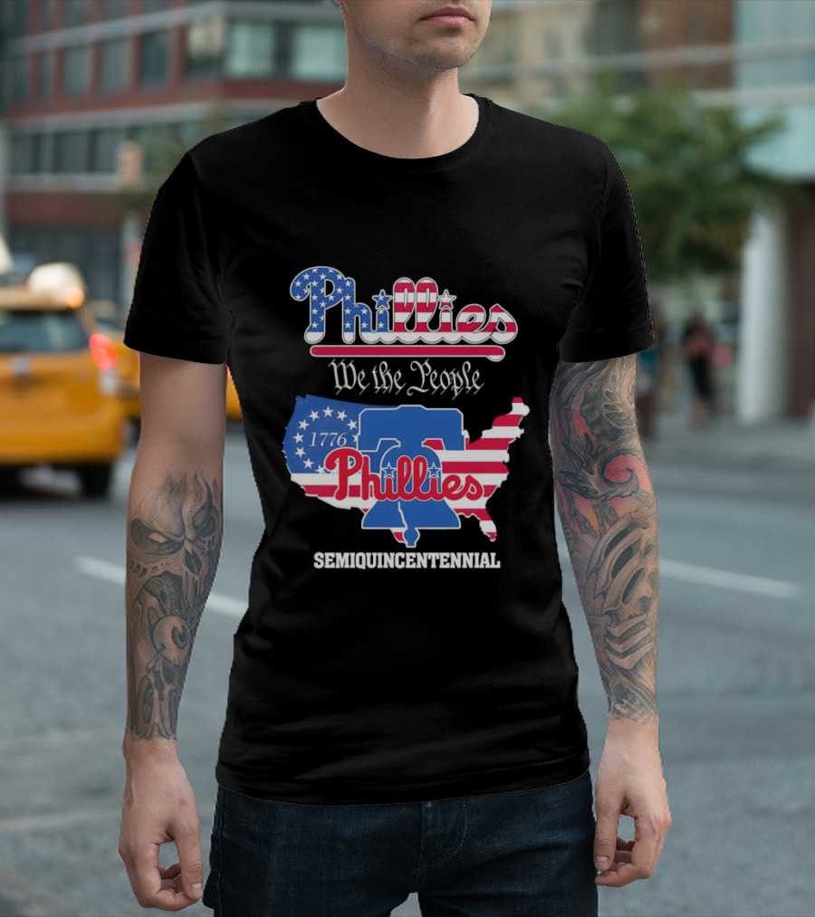 Philadelphia Phillies 1776 We The People Semiquincentennial USA Map Liberty Bell T-Shirt