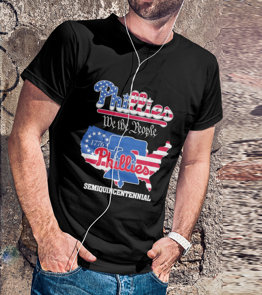 Philadelphia Phillies 1776 We The People Semiquincentennial USA Map Liberty Bell T-Shirt