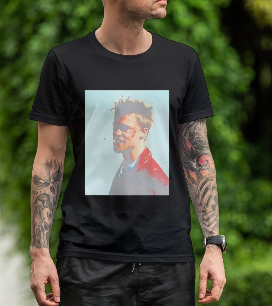 Brad Pitt Fight Club Smoking Tyler Durden Red Jacket Iconic Image T-Shirt