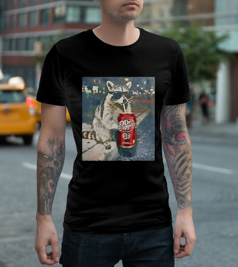 Raccoon Drinking Dr Pepper Meme Funny Soda Animal T-Shirt