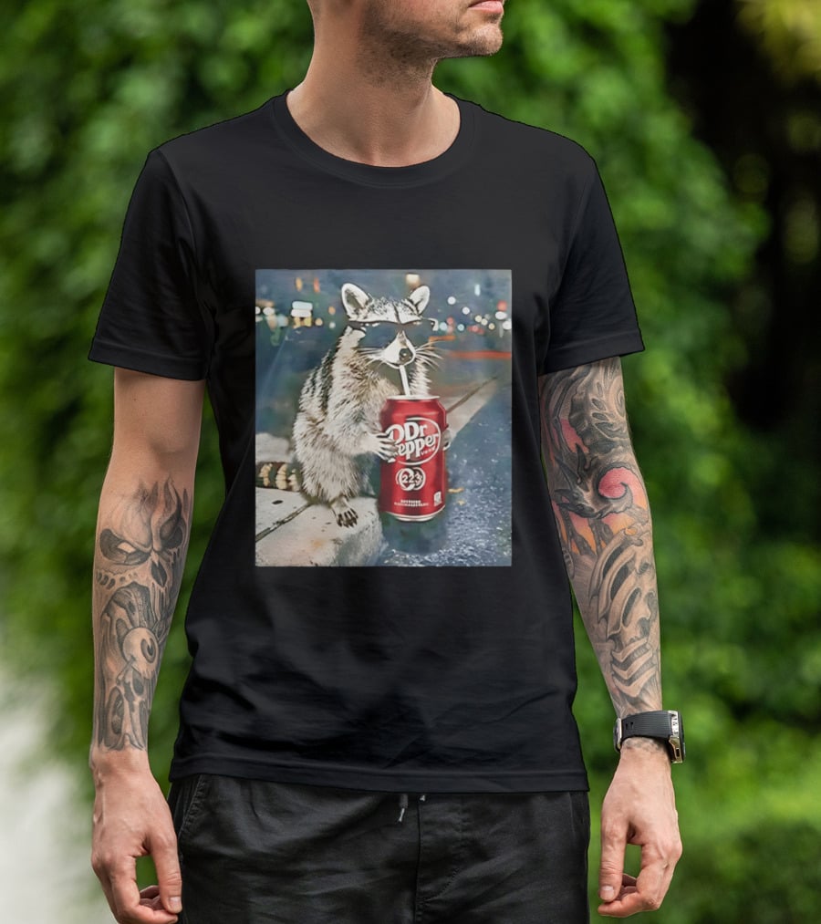 Raccoon Drinking Dr Pepper Meme Funny Soda Animal T-Shirt