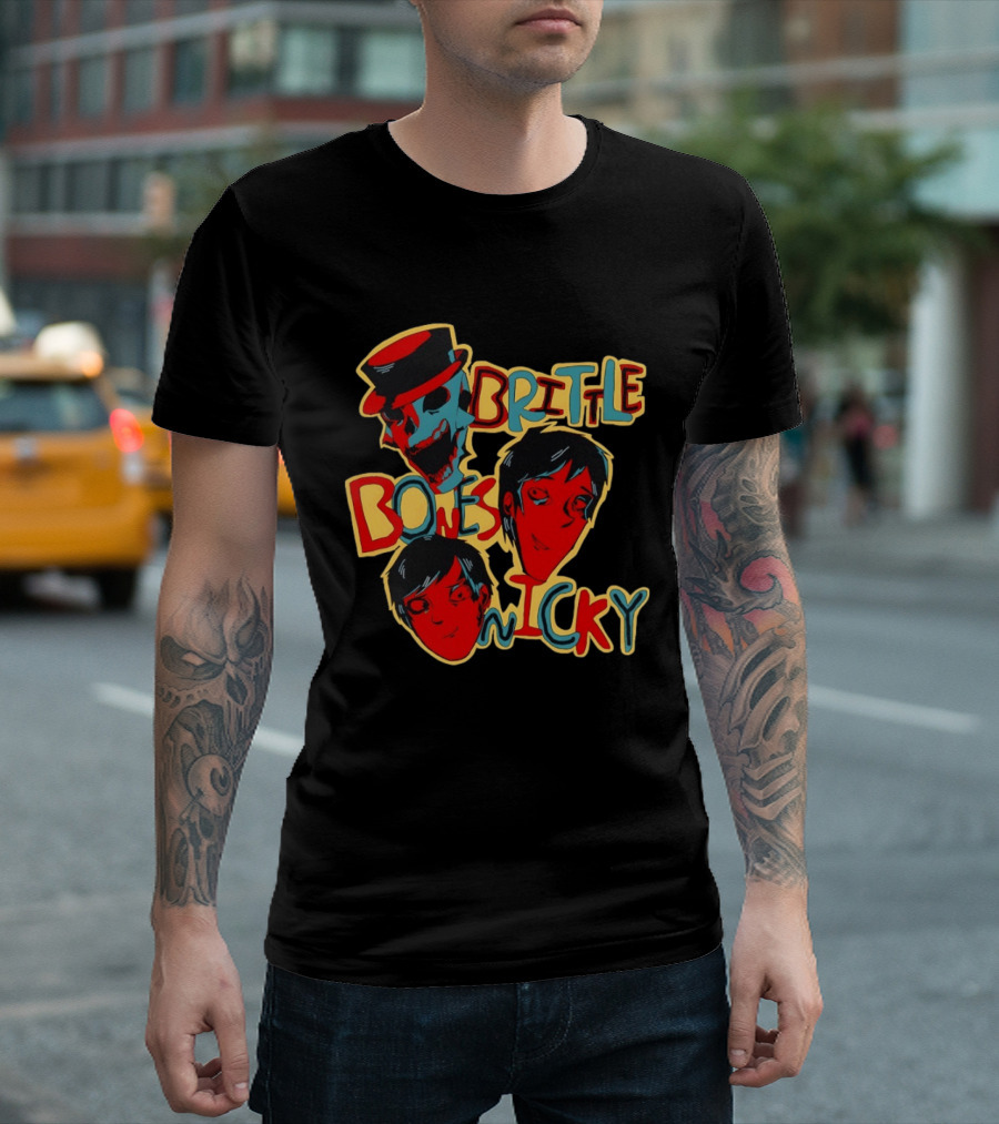 Brittle Bones Nicky Band Colorful Cartoon Character Faces T-Shirt