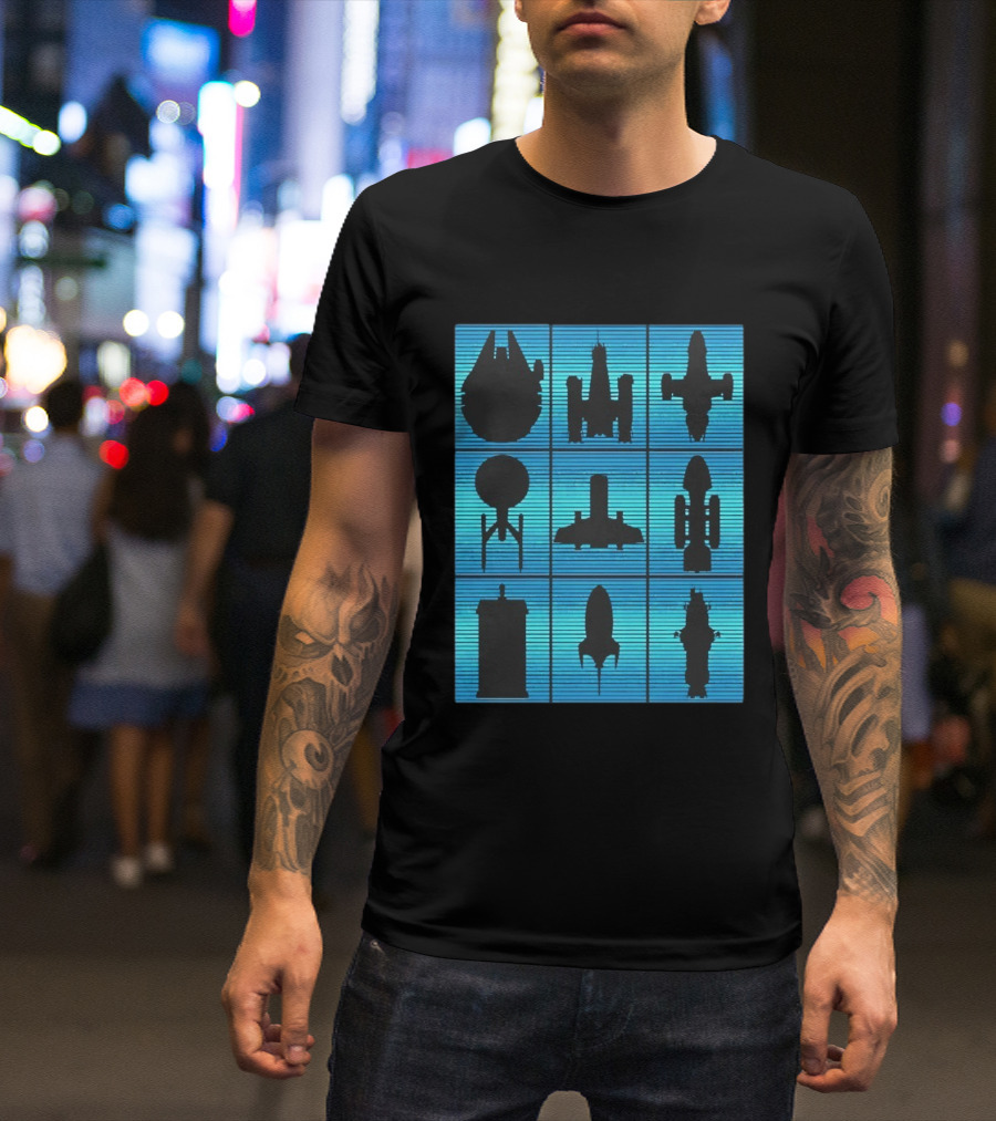 Interstellar Travelers Spaceship Silhouettes Sci Fi T-Shirt