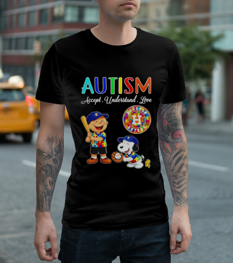 Autism Accept Understand Love Charlie Brown Snoopy Houston Astros MLB T-Shirt