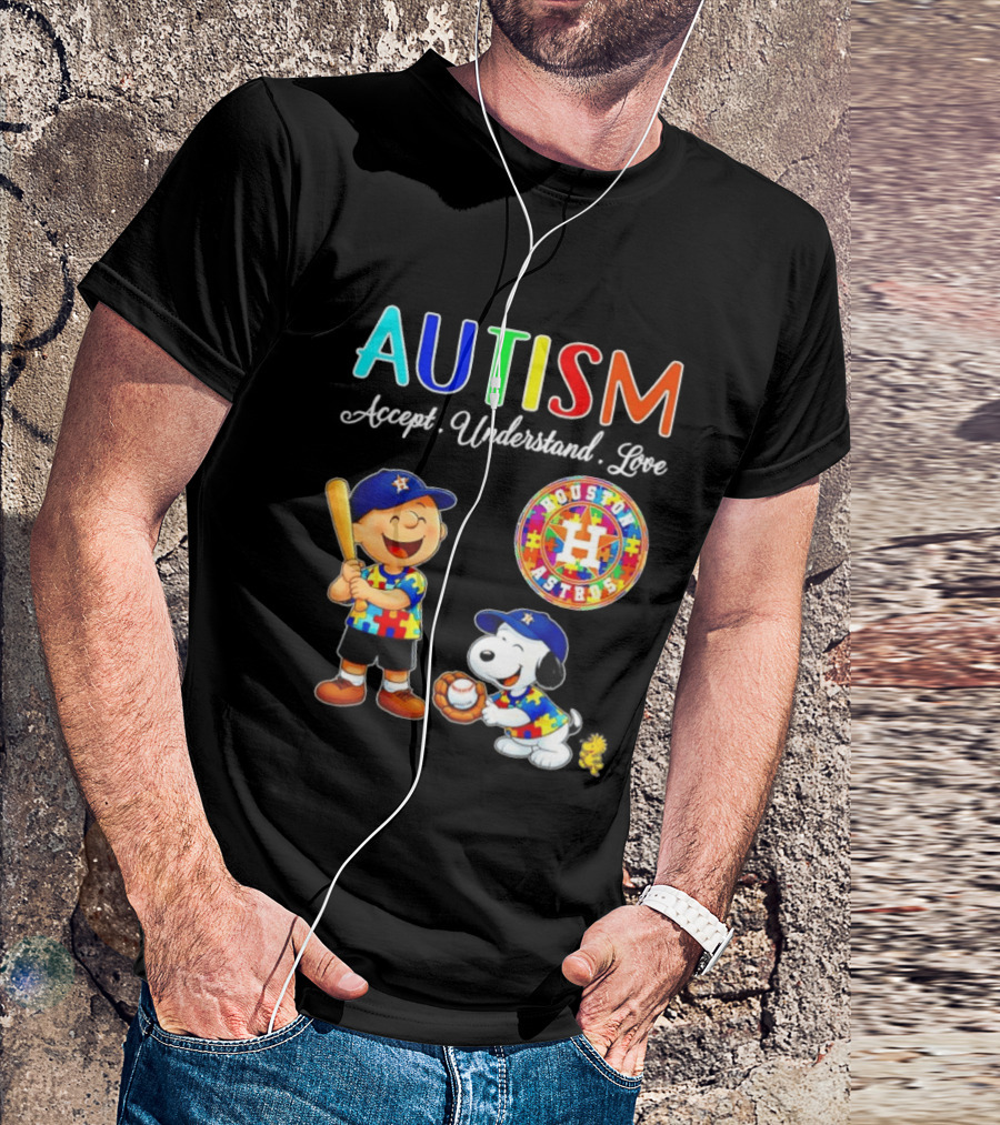 Autism Accept Understand Love Charlie Brown Snoopy Houston Astros MLB T-Shirt