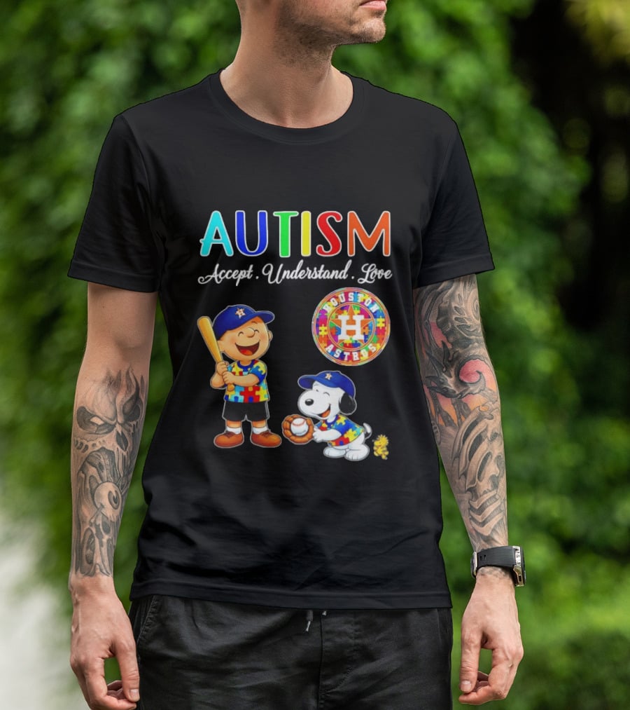 Autism Accept Understand Love Charlie Brown Snoopy Houston Astros MLB T-Shirt