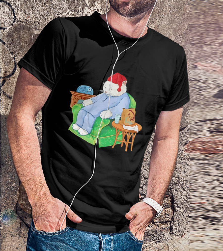 Sleepytime Cat Cartoon Cozy Scene With Tacos T-Shirt