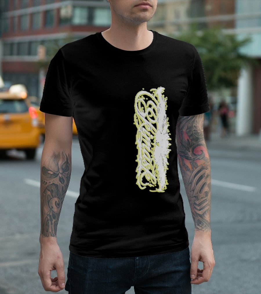 Ski Mask Script Neon Yellow Graffiti Style Vertical T-Shirt