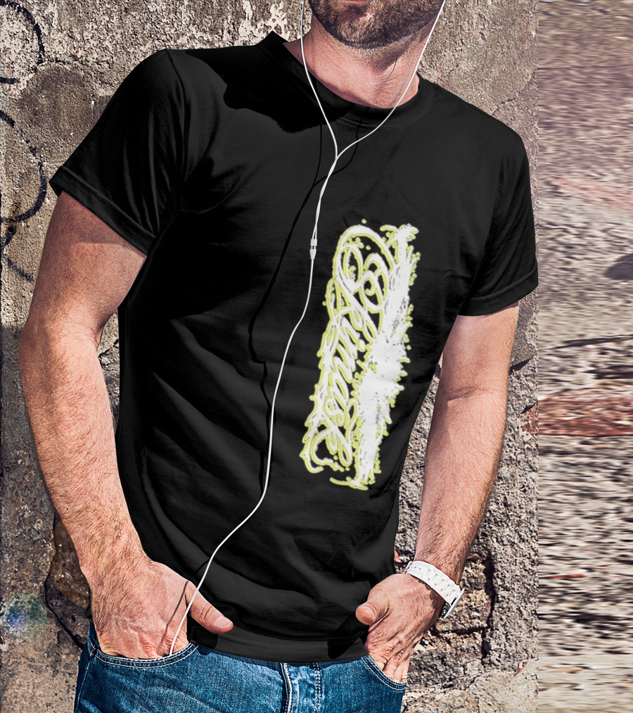 Ski Mask Script Neon Yellow Graffiti Style Vertical T-Shirt