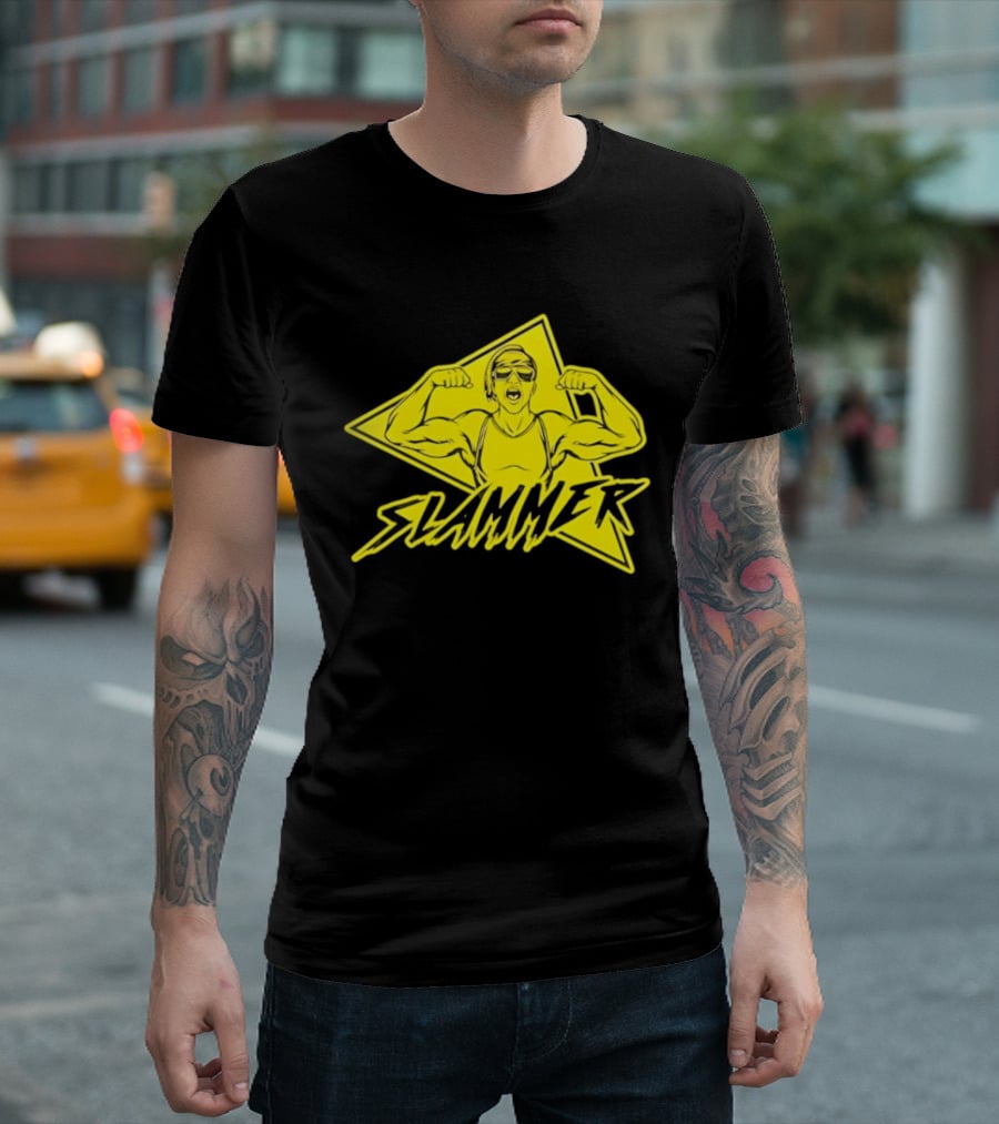 Slammer Muscle Man Headband Sunglasses Flexing Pose T-Shirt