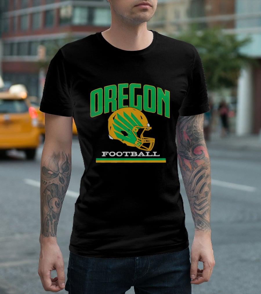 Oregon Football Green Yellow Helmet Iconic Team T-Shirt