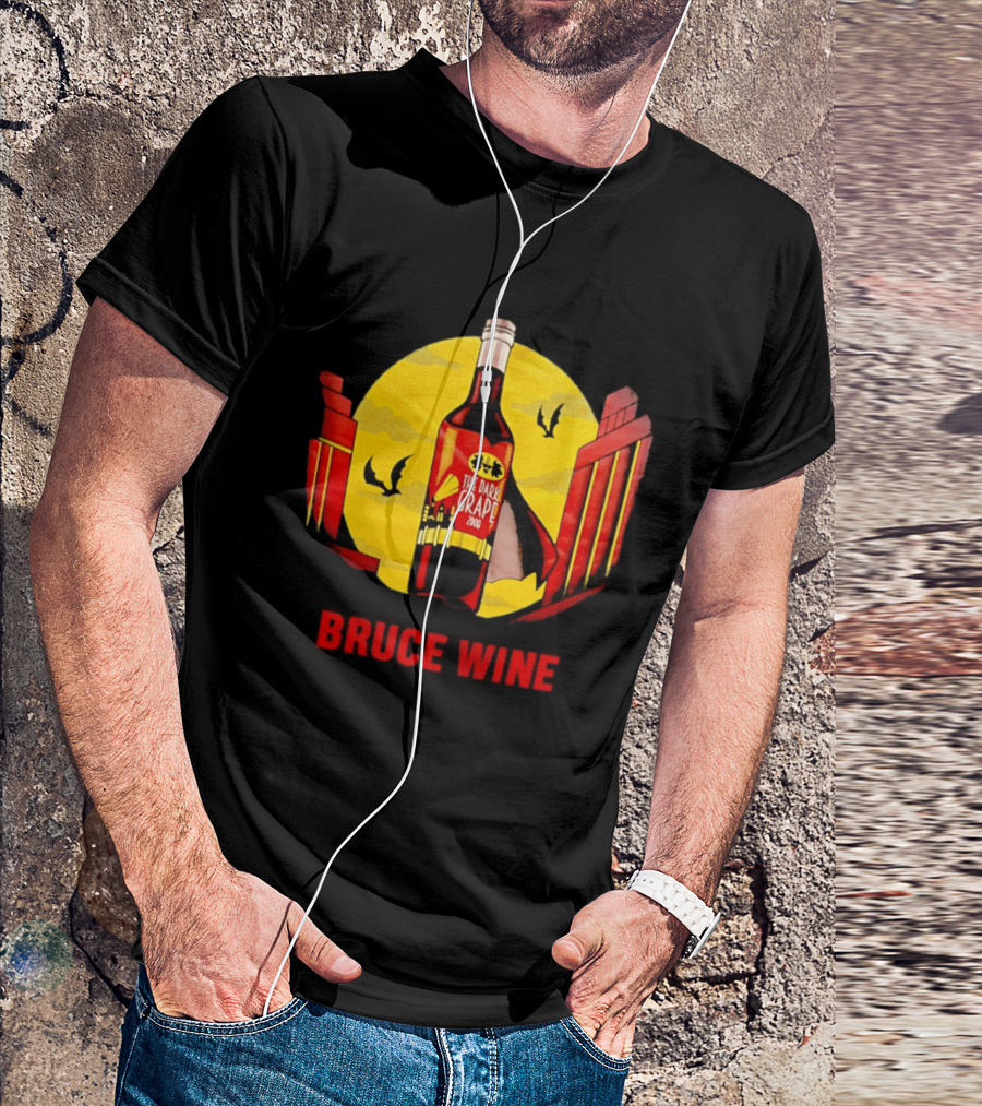 Bruce Wine The Dark Grape 2008 Bottle With Yellow Sun Bats And Gates T-Shirt