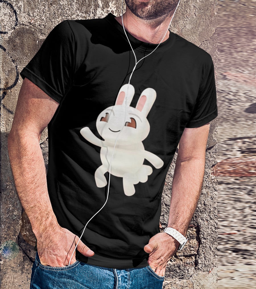 Cartoon Rabbit Waving Happy Bunny Character Cute Playful Pose T-Shirt