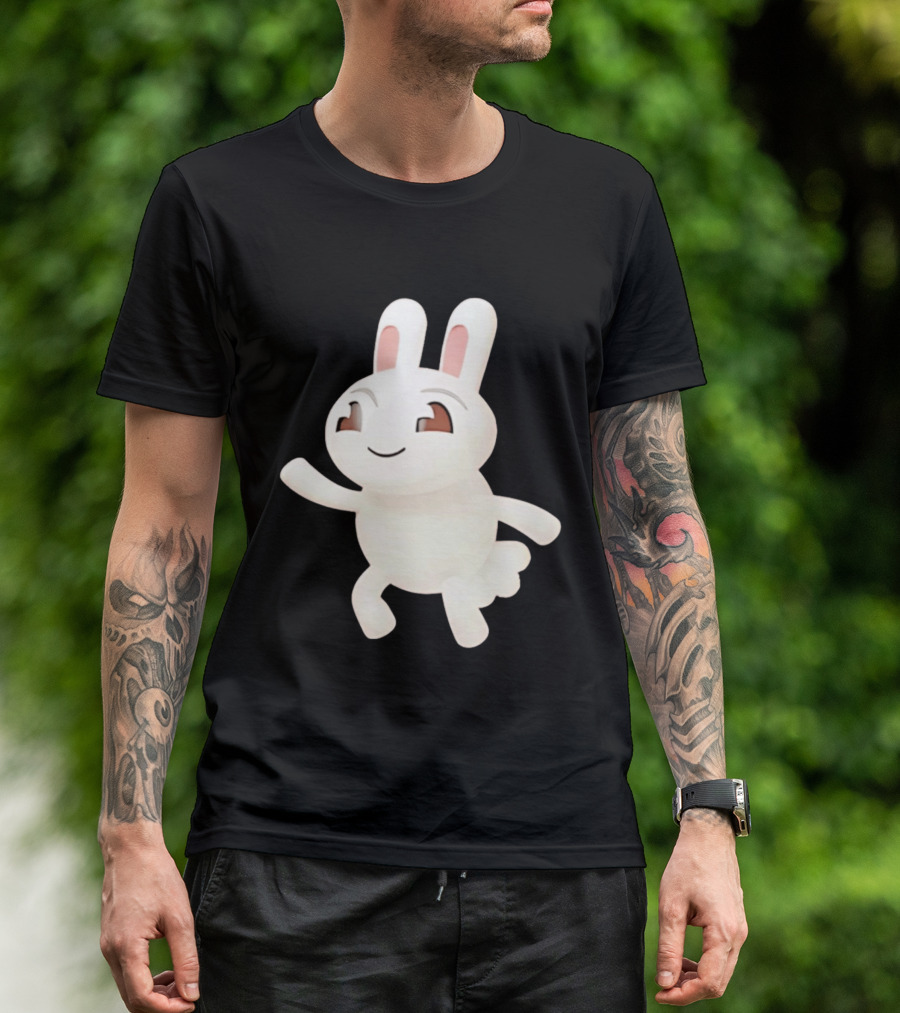 Cartoon Rabbit Waving Happy Bunny Character Cute Playful Pose T-Shirt