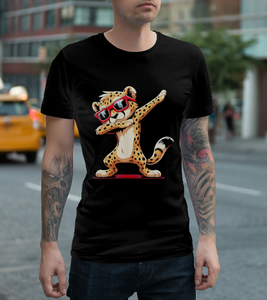 Cheetah Dabbing With Red Sunglasses Animal Pose T-Shirt