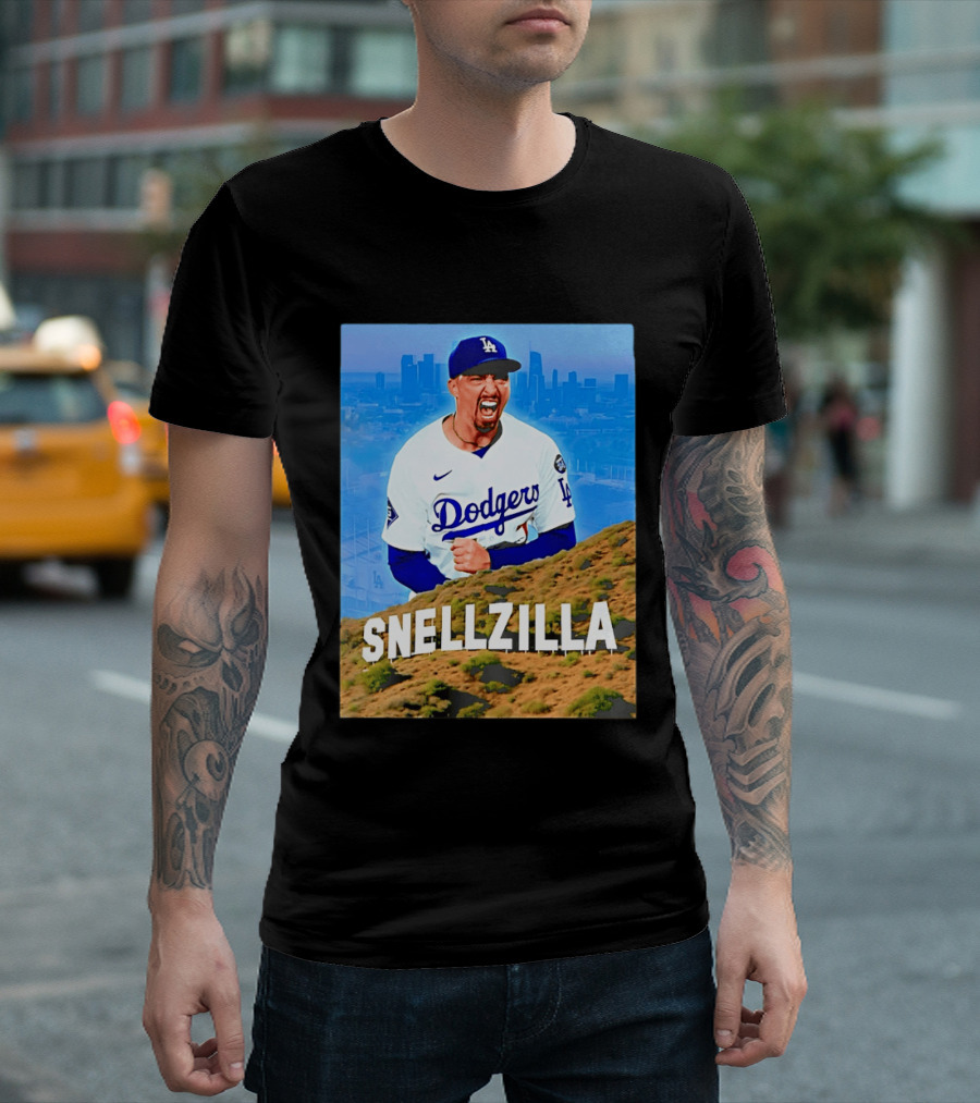Blake Snell La Dodgers Snellzilla Los Angeles Skyline T-Shirt
