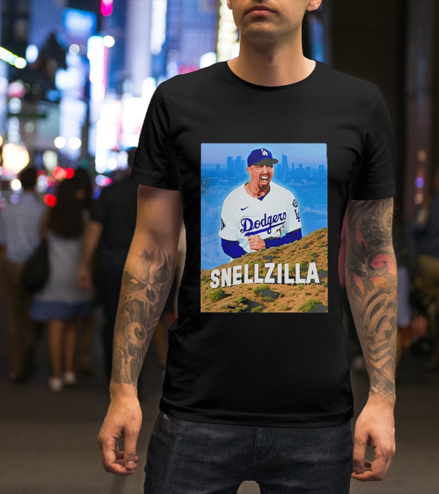 Blake Snell La Dodgers Snellzilla Los Angeles Skyline T-Shirt