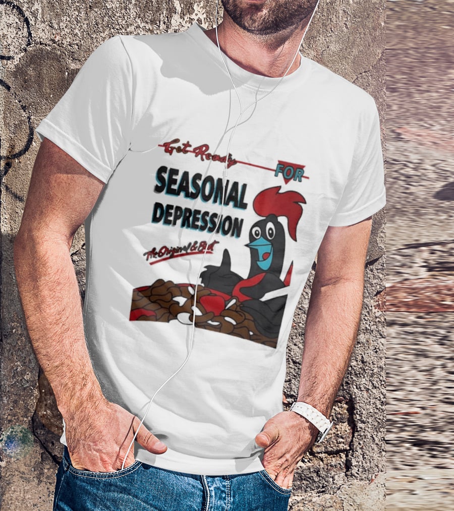Get Ready For Seasonal Depression Rooster Cereal Red Black Cartoon T-Shirt