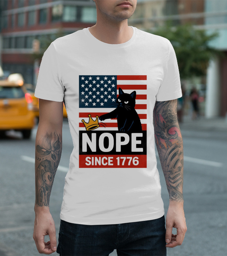 Nope Since 1776 Black Cat Anti MAGA Protest American Flag T-Shirt