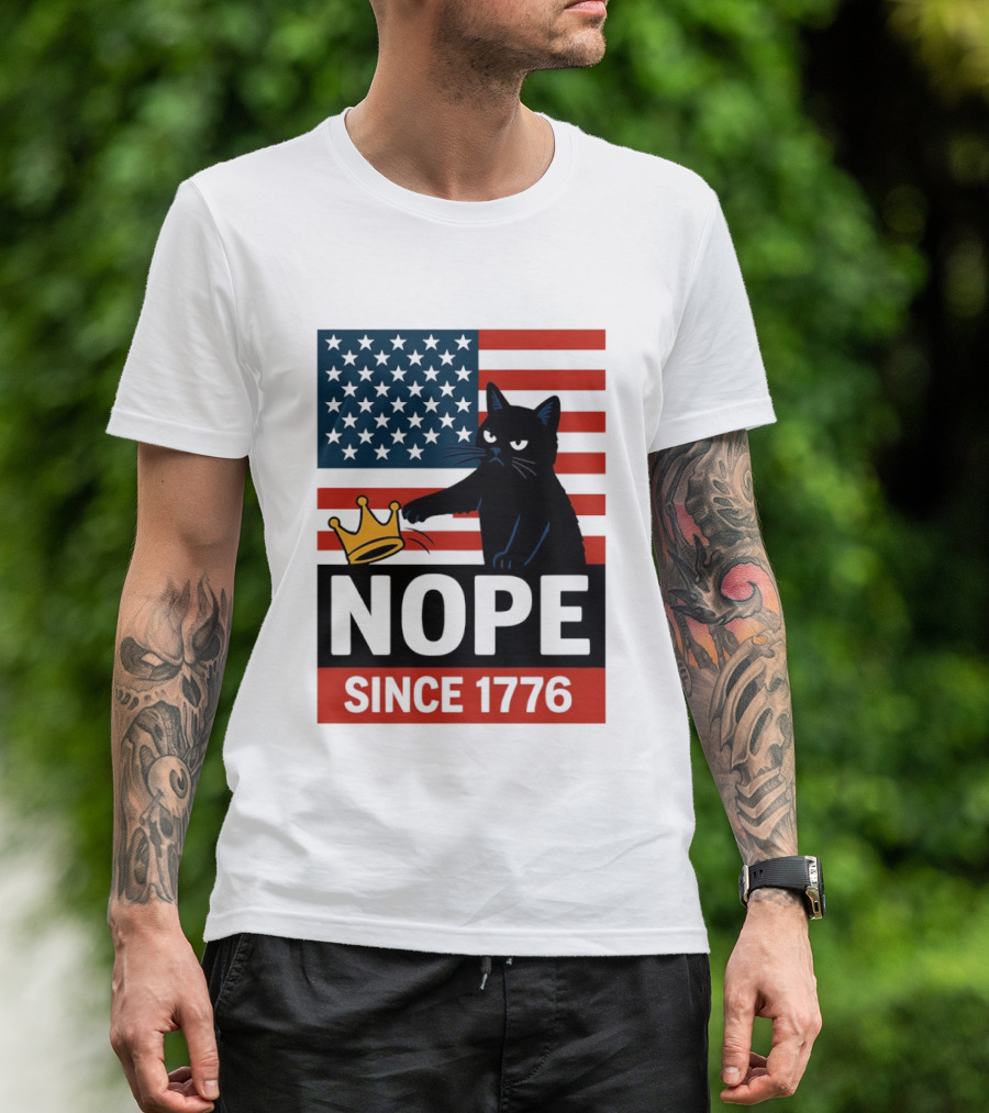 Nope Since 1776 Black Cat Anti MAGA Protest American Flag T-Shirt