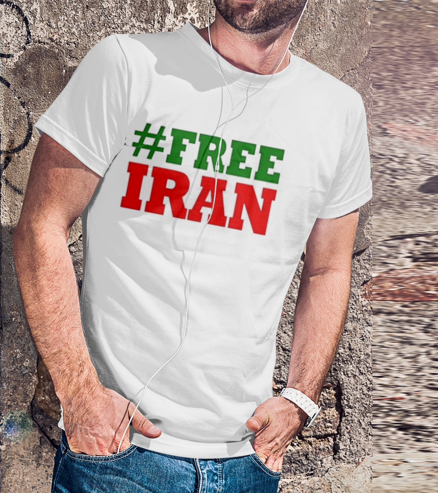 #FREE IRAN Green Red Text Bold Message T-Shirt