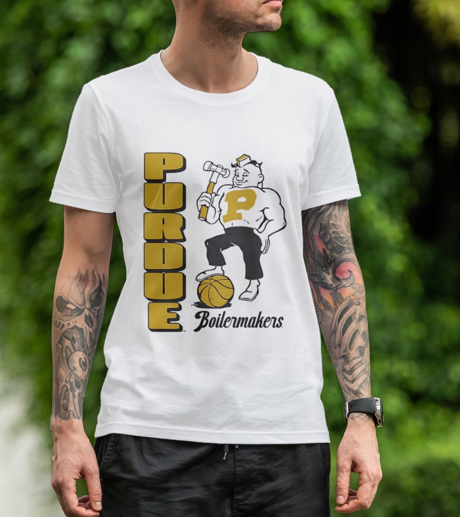 Purdue Boilermakers Basketball Hammer 1970s Retro Team T-Shirt