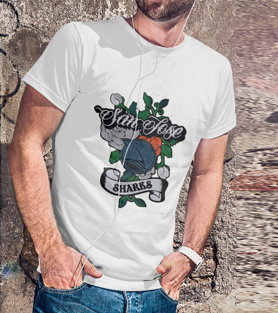 San Jose Sharks Floral Tattoo Style Team T-Shirt
