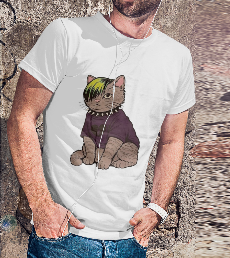 Emo Scene Cat With Heart Break Symbol And Spiked Collar T-Shirt