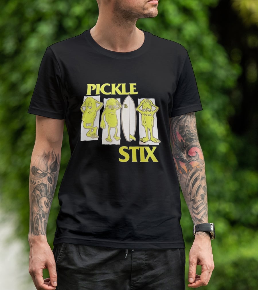 Pickle Stix Surfboard Vacation Characters T-Shirt